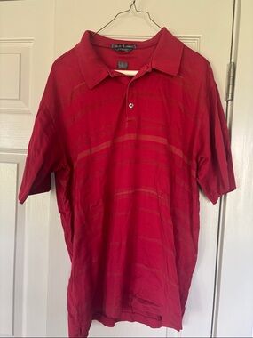 Tiger Woods Red Polo Shirt with Subtle Stripe Detail